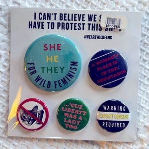 Wildfang “I can’t believe we still have to protest this sh*t” pins set